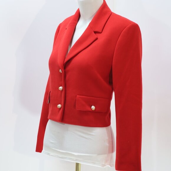 ZARA RED CROP BLAZER WITH PEARL BUTTONS Size M - Picture 2 of 4
